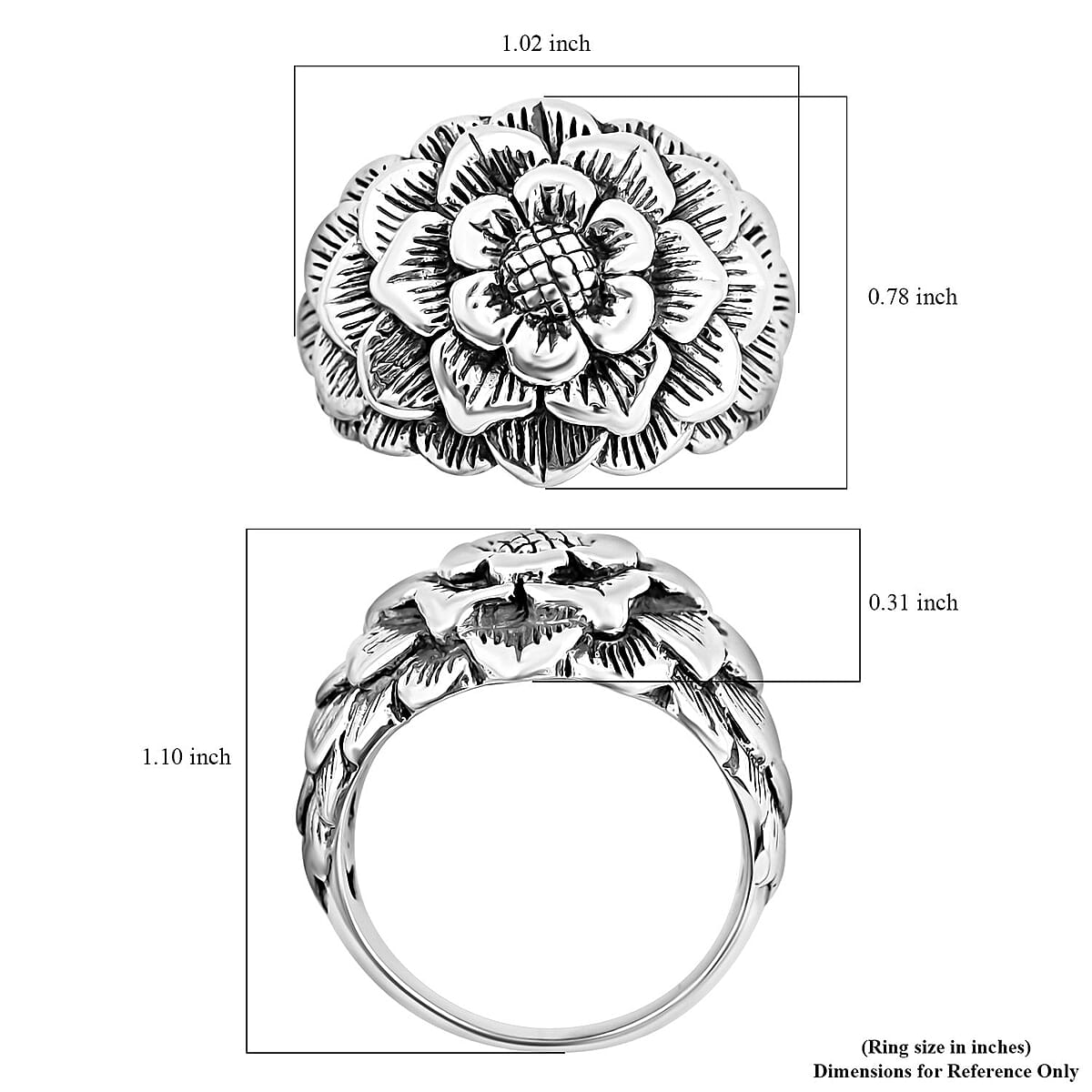 Bali Legacy Floral Ring in Sterling Silver (Size 10.0) 10.15 Grams image number 5