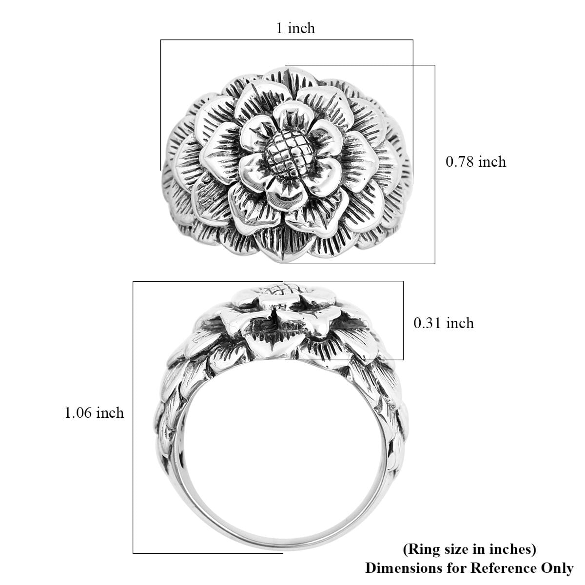 Bali Legacy Floral Ring in Sterling Silver (Size 7.0) 10.15 Grams image number 5