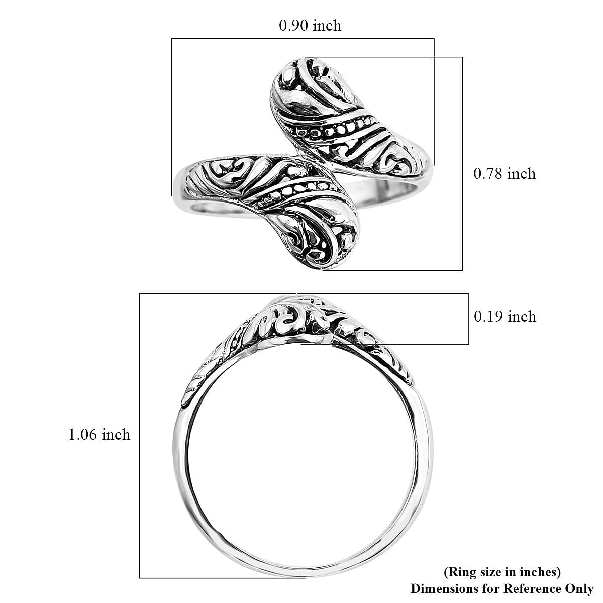 Bali Legacy Sterling Silver Bypass Ring (Size 8.0) 3.65 Grams image number 5
