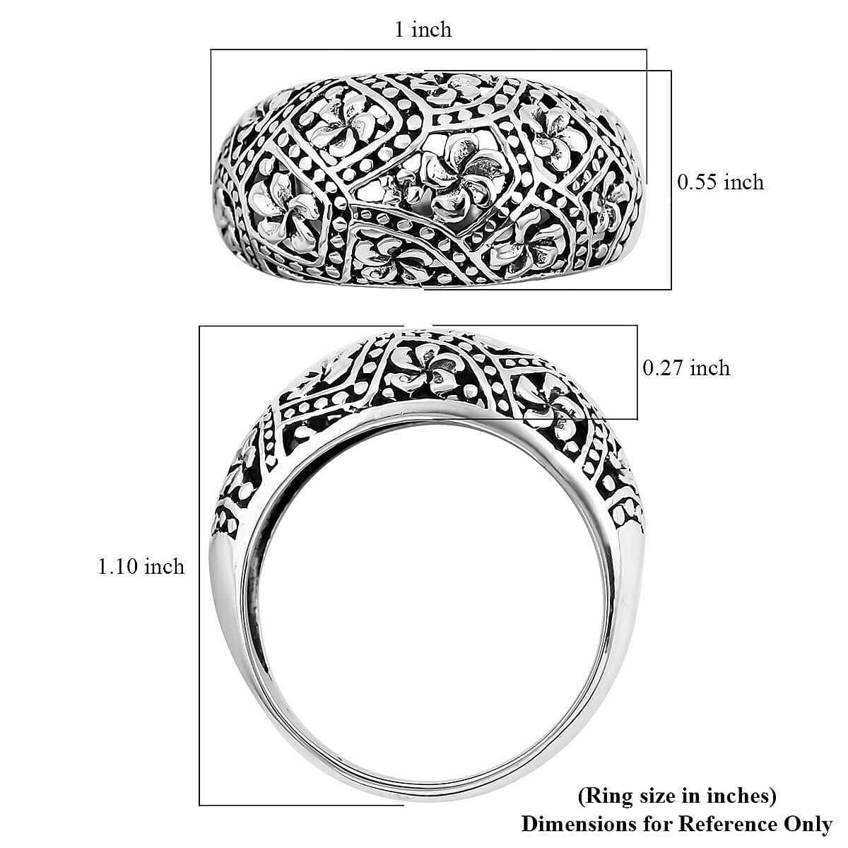 Bali Legacy Sterling Silver Floral Ring (Size 6.0) 4.80 Grams image number 5