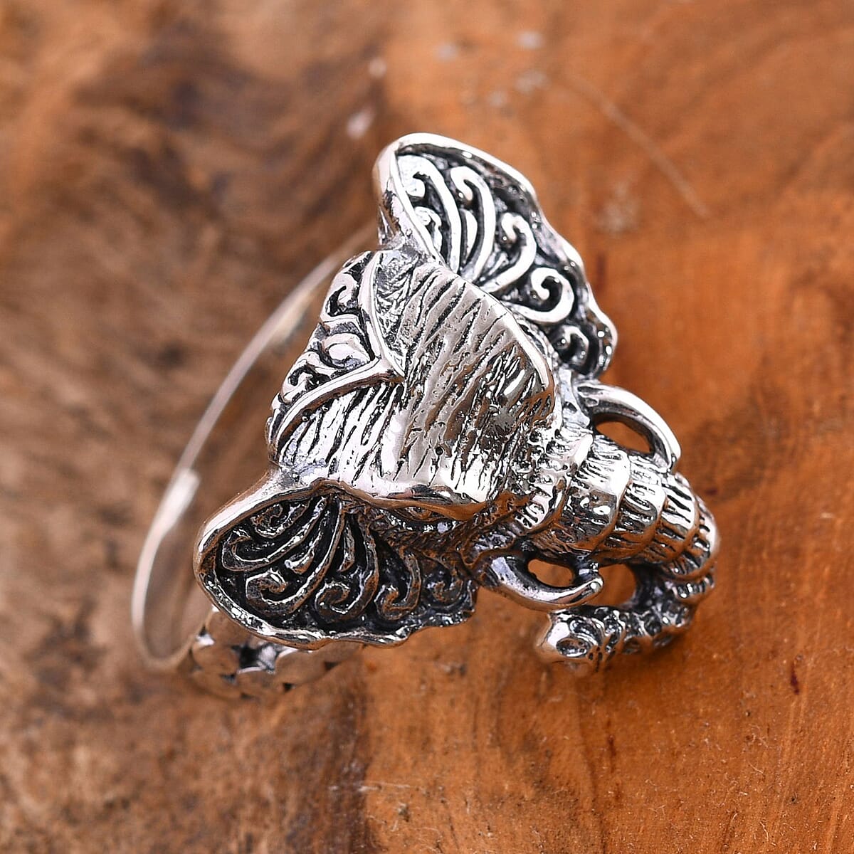 Bali Legacy Sterling Silver Elephant Head Ring (Size 10.0) 5.30 Grams image number 1