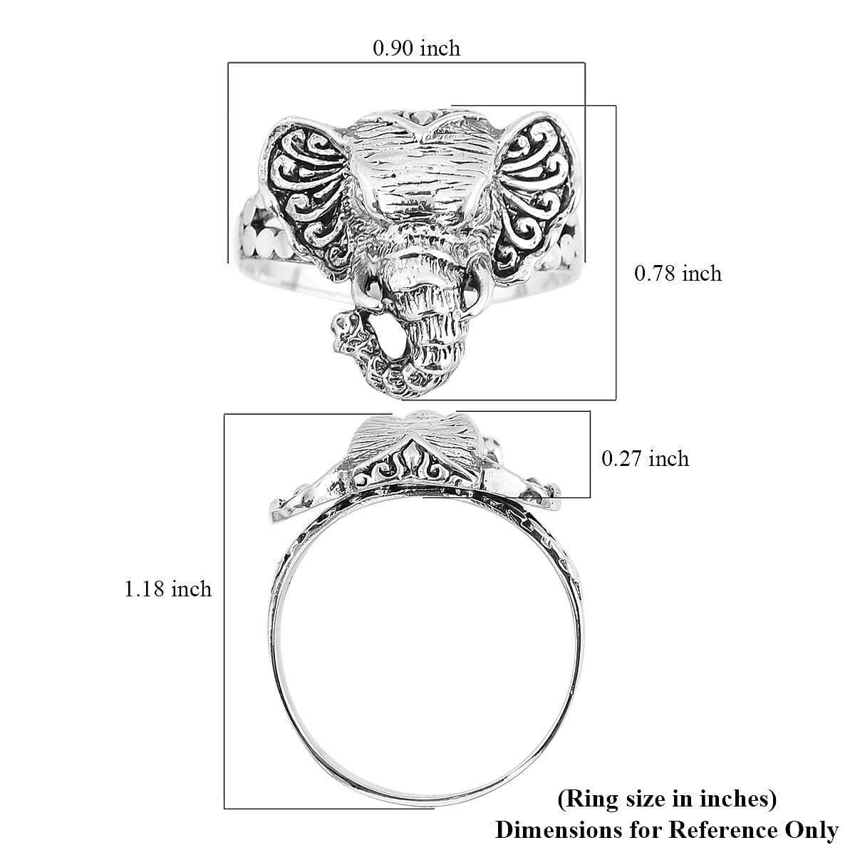 Bali Legacy Sterling Silver Elephant Head Ring (Size 10.0) 5.30 Grams image number 5