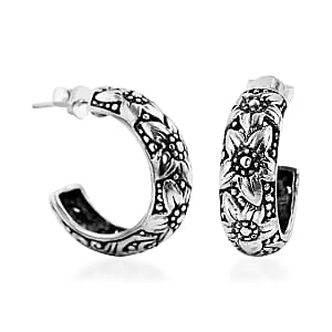Bali Legacy Sterling Silver Floral Half Hoop Earrings 5.50 Grams