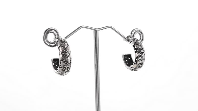 Bali Legacy Sterling Silver Floral Half Hoop Earrings 5.50 Grams