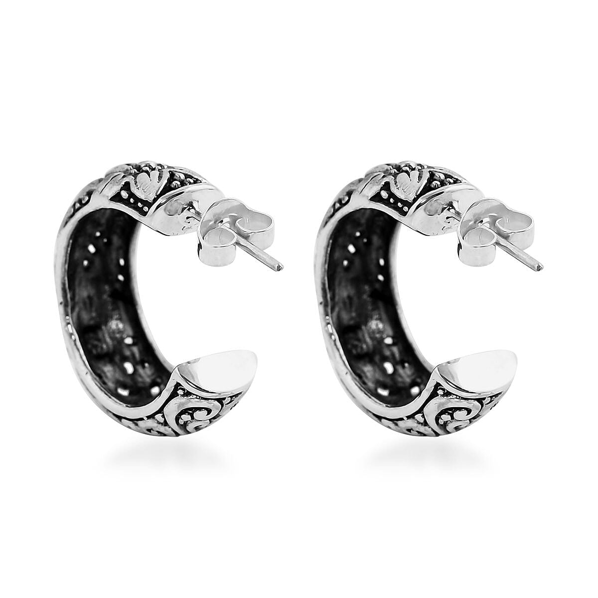 Bali Legacy Sterling Silver Floral Half Hoop Earrings 5.50 Grams image number 4