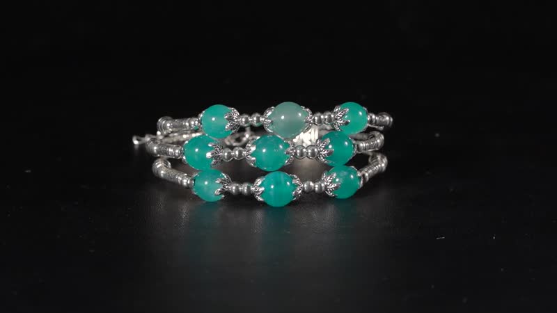 Amazonite 68.50 ctw 3 Row Station Bracelet in Silvertone (7-9In)