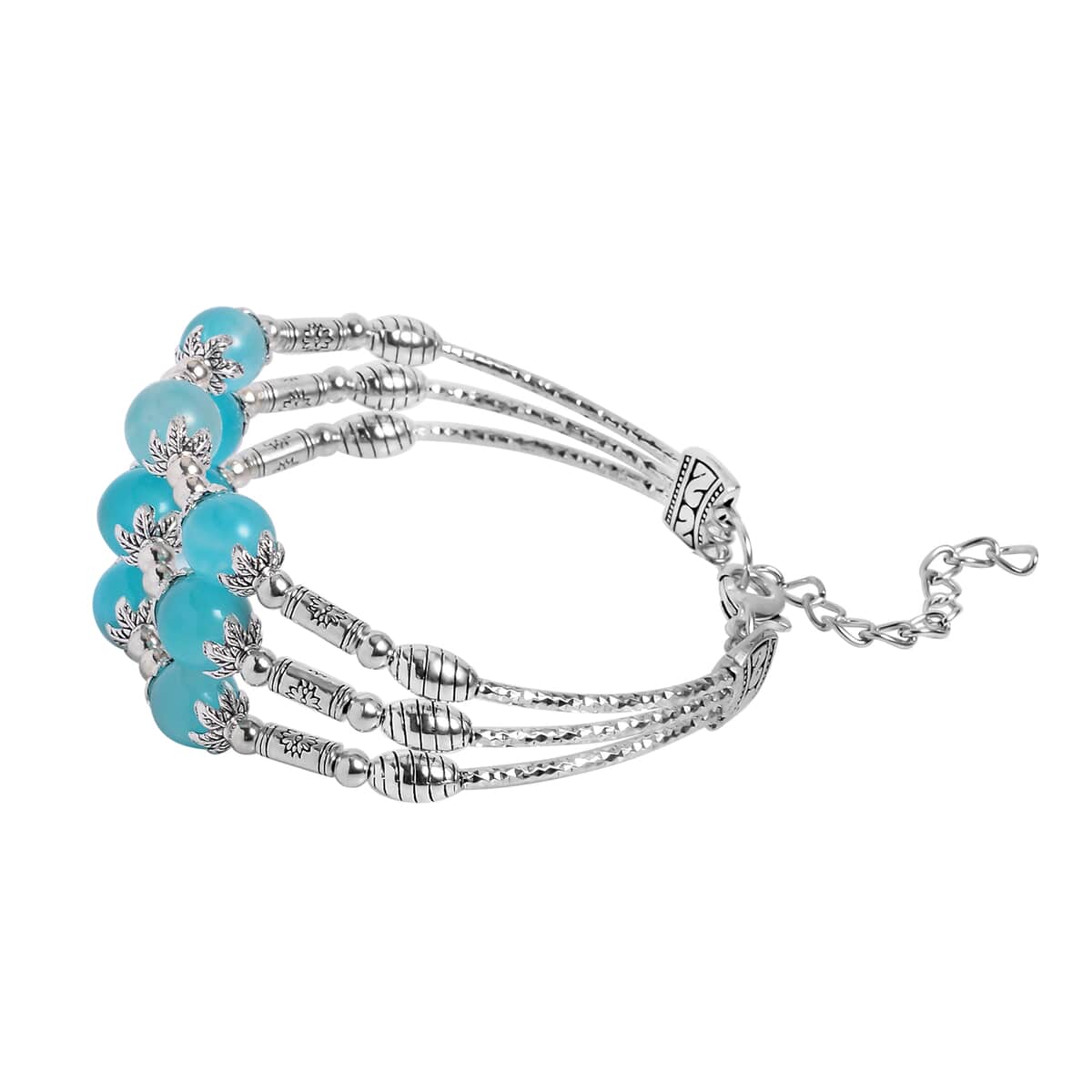 Amazonite 3 Row Station Bracelet in Silvertone (7-9In) 68.50 ctw image number 2