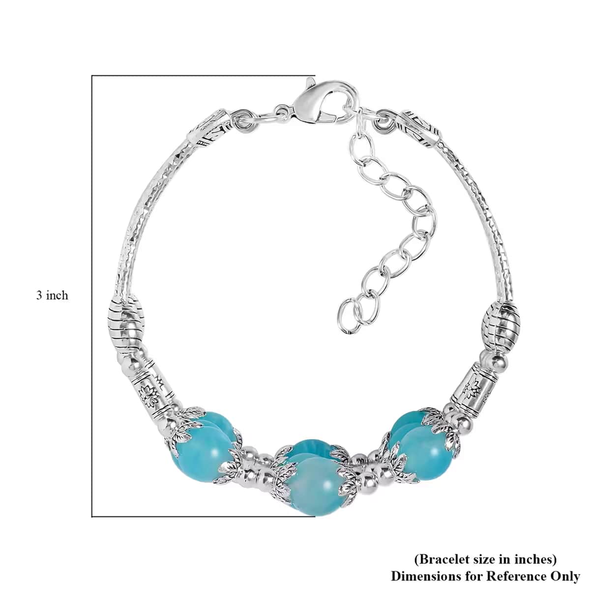 Amazonite 68.50 ctw 3 Row Station Bracelet in Silvertone (7-9In) image number 6