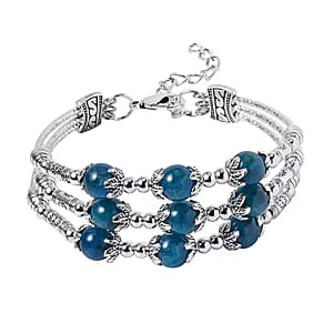Betroka Blue Apatite 68.50 ctw 3 Row Station Bracelet in Silvertone (7-9In)