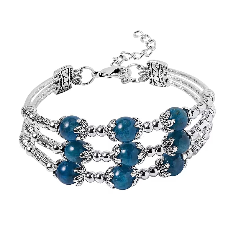 Betroka Blue Apatite 68.50 ctw 3 Row Station Bracelet in Silvertone (7-9In)