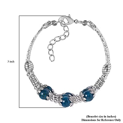 Betroka Blue Apatite 68.50 ctw 3 Row Station Bracelet in Silvertone (7-9In)