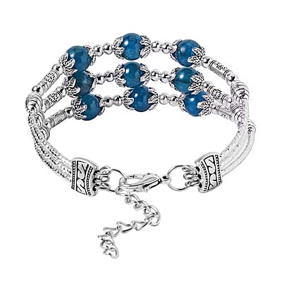 Betroka Blue Apatite 68.50 ctw 3 Row Station Bracelet in Silvertone (7-9In)