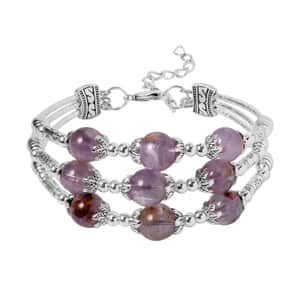Cacoxenite 3 Row Station Bracelet in Silvertone (7-9In) 68.50 ctw
