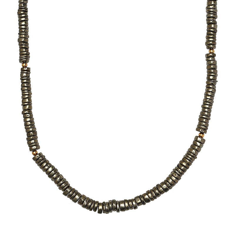 Pyrite Beaded Necklace 18-20 Inches in Vermeil Yellow Gold Over Sterling Silver 200.00 ctw