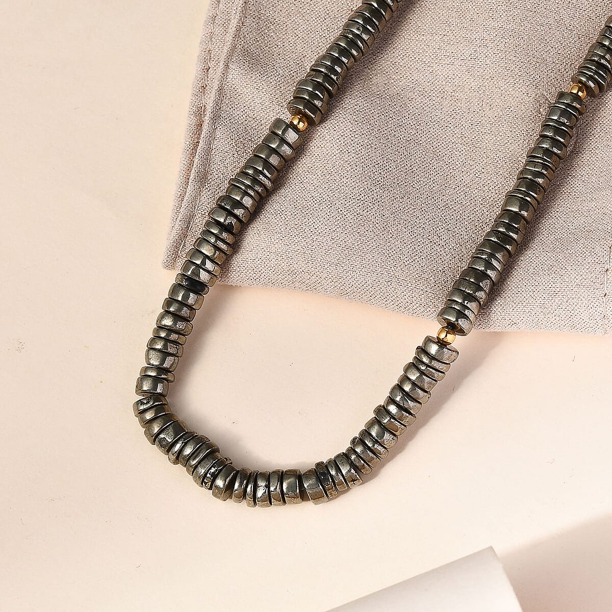 Pyrite Beaded Necklace 18-20 Inches in Vermeil Yellow Gold Over Sterling Silver 200.00 ctw image number 1