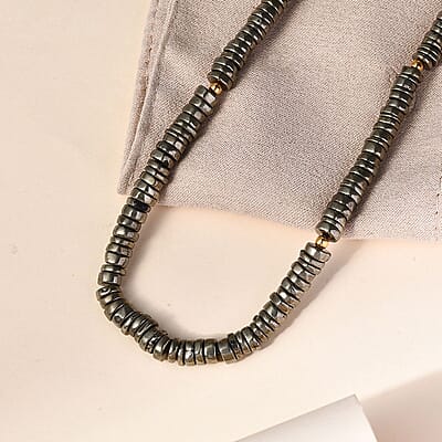 Pyrite Beaded Necklace 18-20 Inches in Vermeil Yellow Gold Over Sterling Silver 200.00 ctw