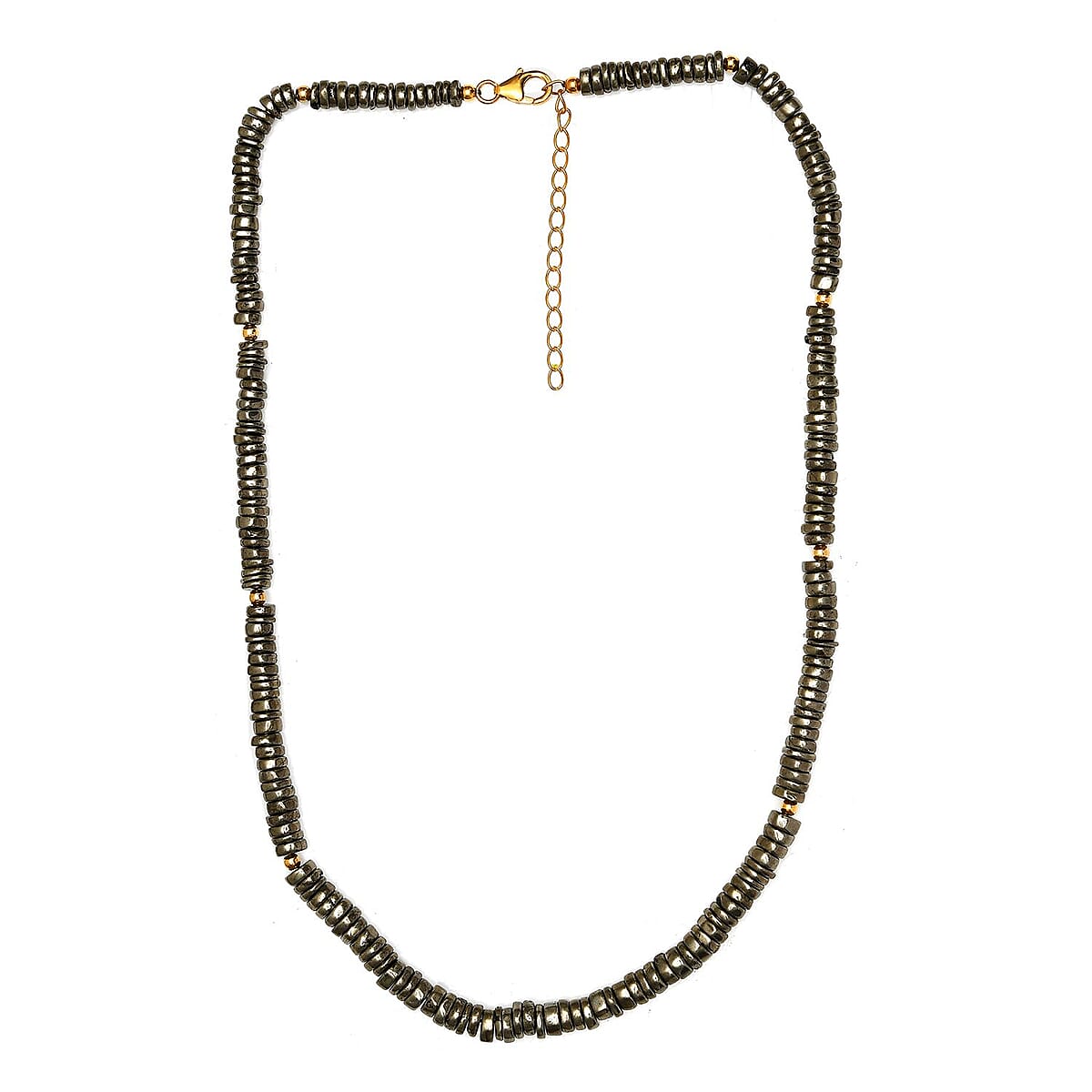 Pyrite Beaded Necklace 18-20 Inches in Vermeil Yellow Gold Over Sterling Silver 200.00 ctw image number 3