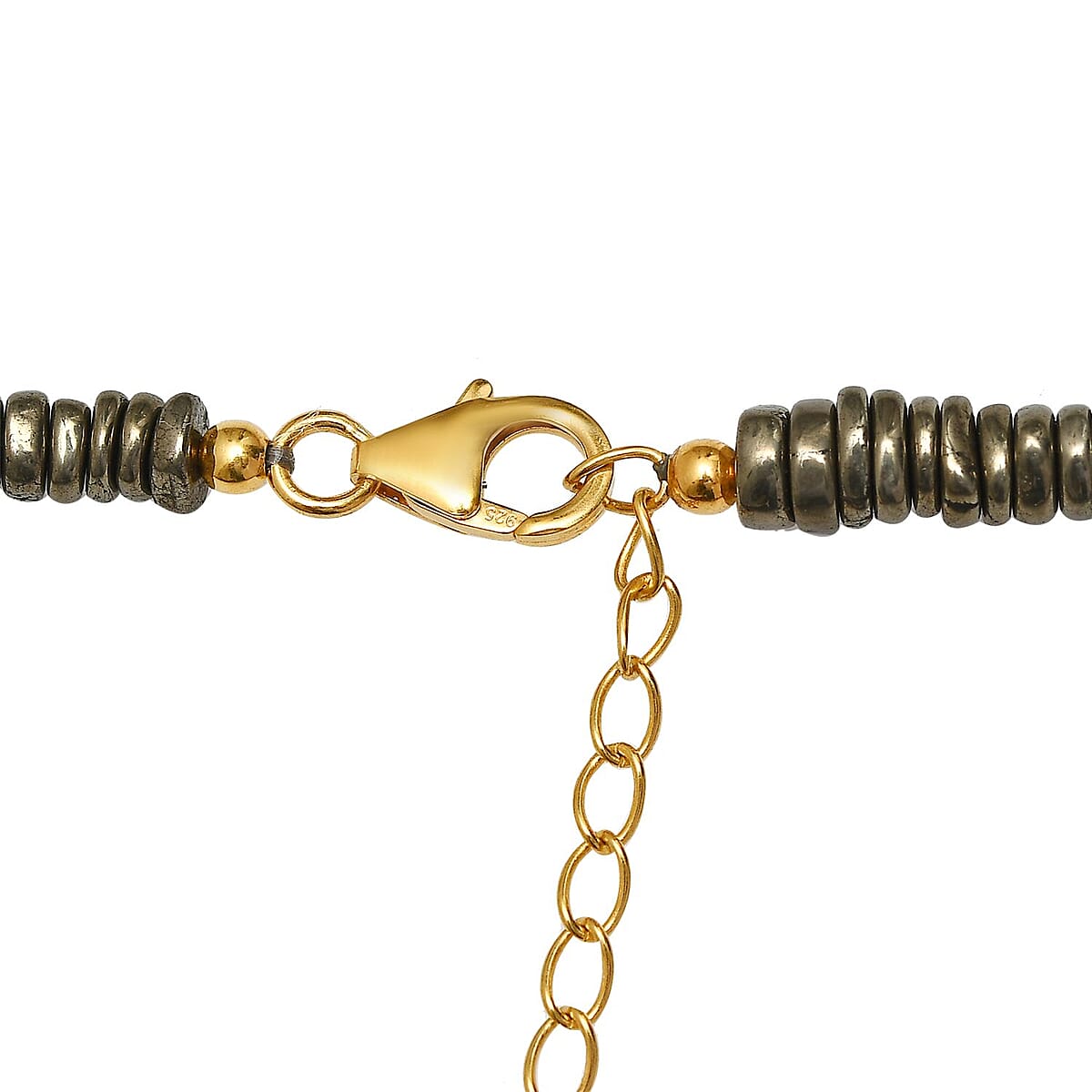 Pyrite Beaded Necklace 18-20 Inches in Vermeil Yellow Gold Over Sterling Silver 200.00 ctw image number 4