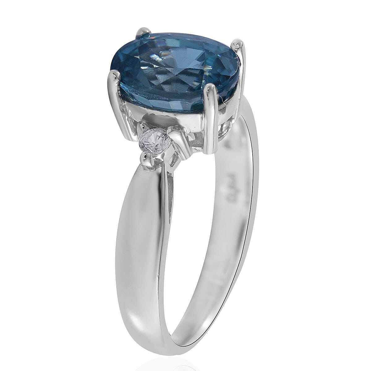 Cambodian Blue Zircon and White Zircon Ring in Platinum Over Sterling Silver (Size 6.0) 3.10 ctw image number 2
