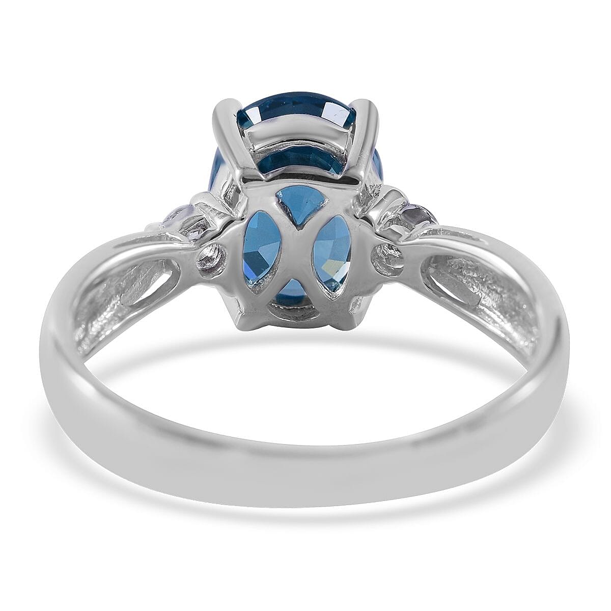 Cambodian Blue Zircon and White Zircon Ring in Platinum Over Sterling Silver (Size 6.0) 3.10 ctw image number 3