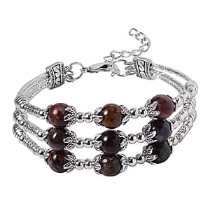 Pietersite 3 Row Station Bracelet in Silvertone (7-9In) 68.50 ctw