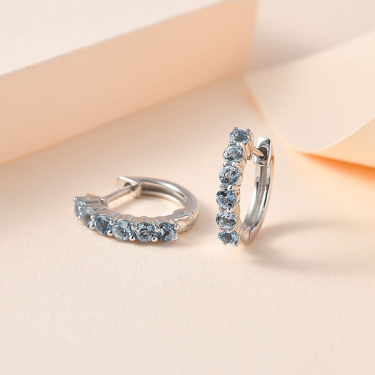 Santa Maria Aquamarine Hoop Earrings in Platinum Over Sterling Silver 0.75 ctw image number 1