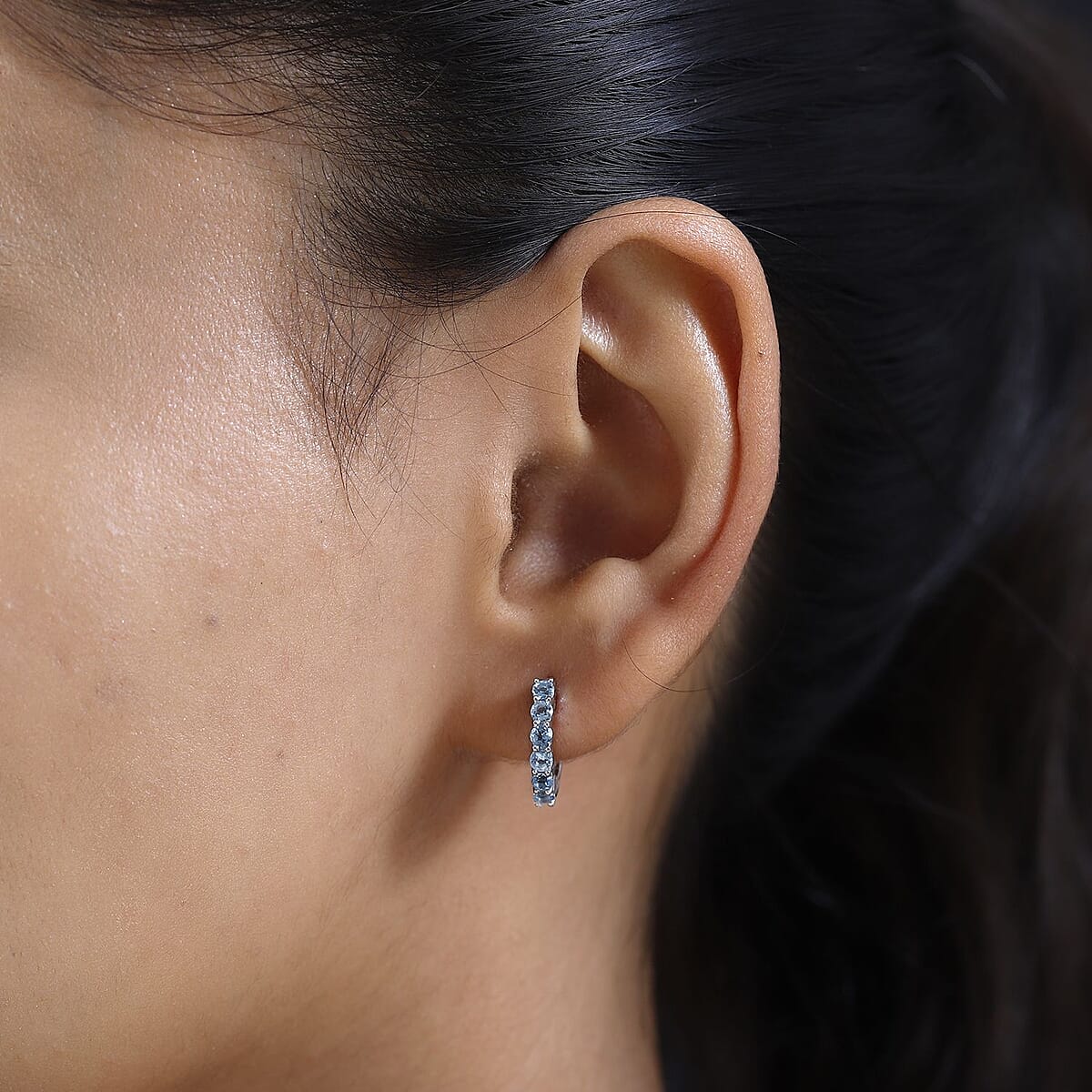 Santa Maria Aquamarine Hoop Earrings in Platinum Over Sterling Silver 0.75 ctw image number 2
