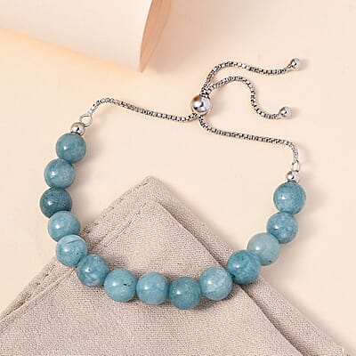 Milky Aquamarine Bolo Bracelet in Rhodium Over Sterling Silver (9.50 In) 57.00 ctw