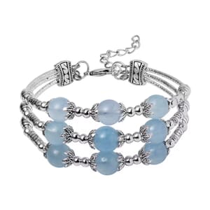 Mangoro Aquamarine 3 Row Station Bracelet in Silvertone (7-9In) 68.50 ctw