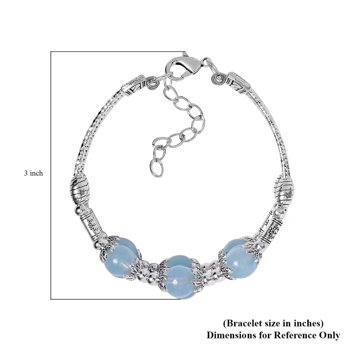Mangoro Aquamarine 3 Row Station Bracelet in Silvertone (7-9In) 68.50 ctw image number 6
