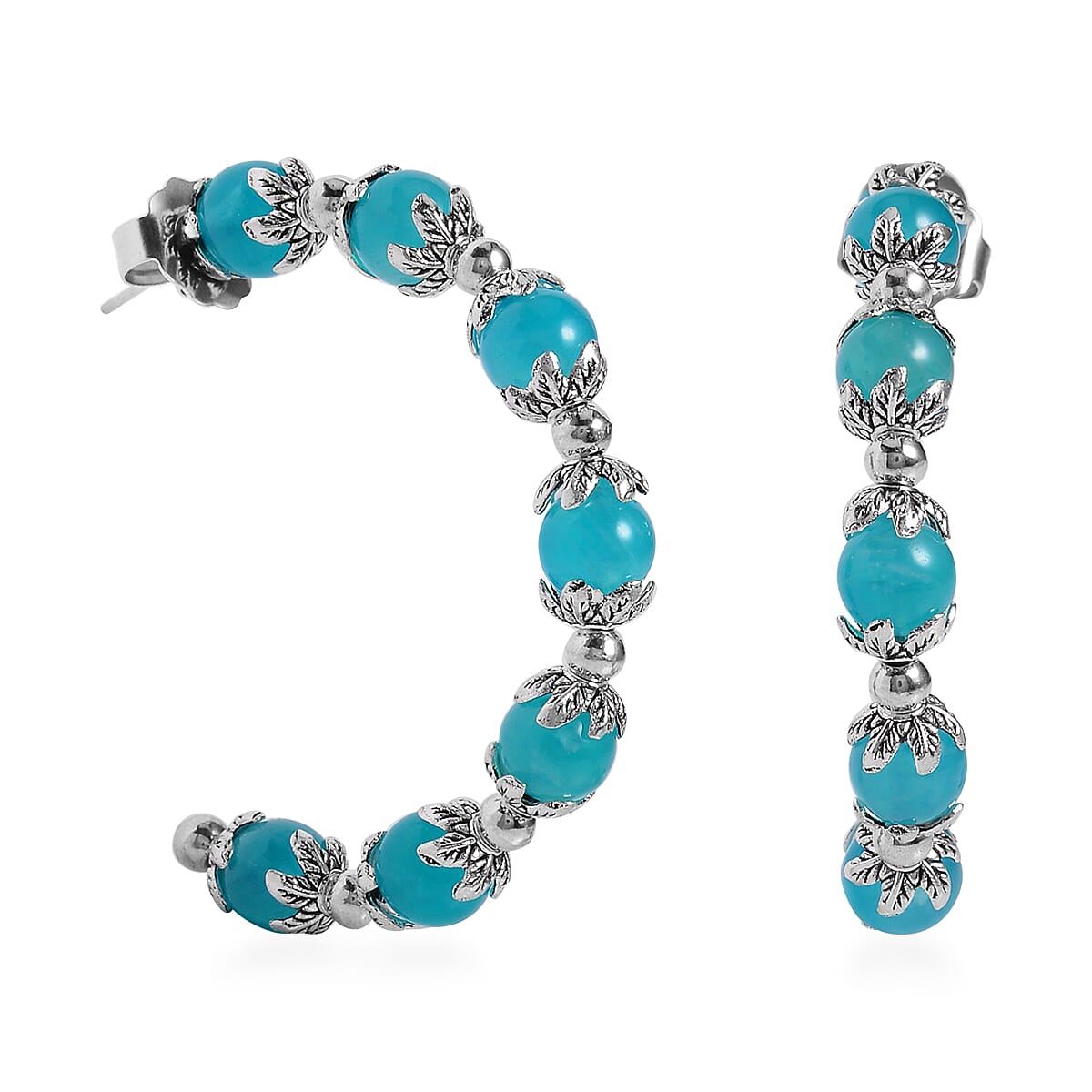 Amazonite Half Hoop Earrings in Silvertone 54.50 ctw