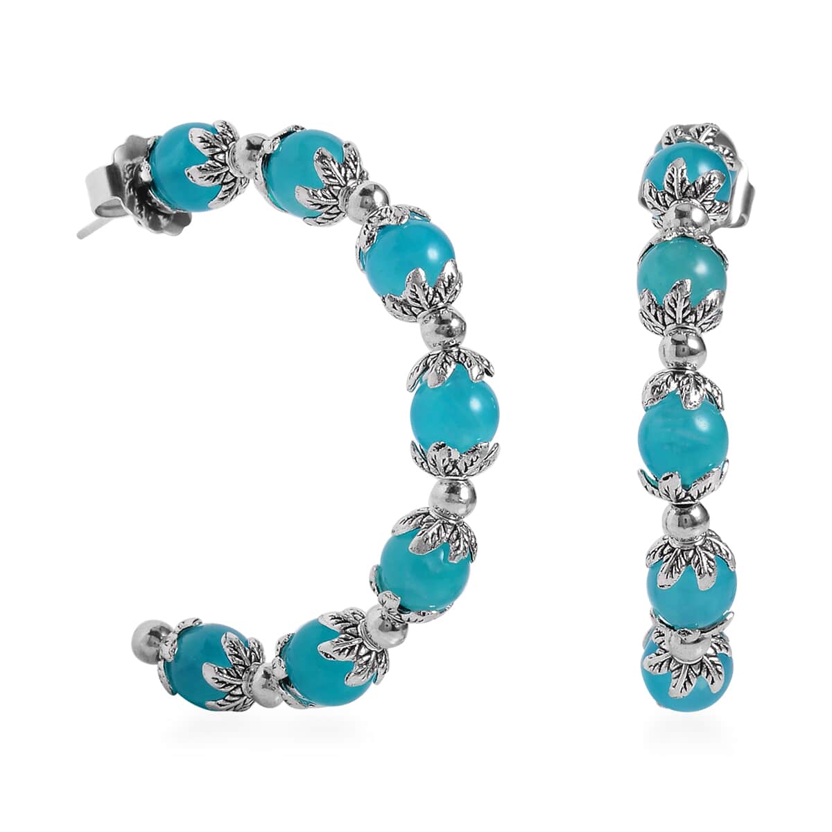 TLV Amazonite Half Hoop Earrings in Silvertone 54.50 ctw image number 0