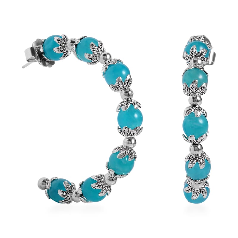 Amazonite Half Hoop Earrings in Silvertone 54.50 ctw