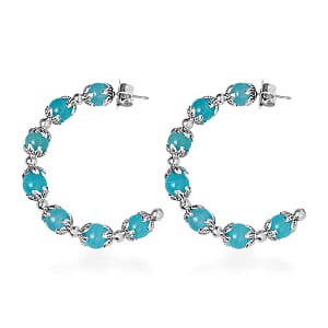Amazonite Half Hoop Earrings in Silvertone 54.50 ctw