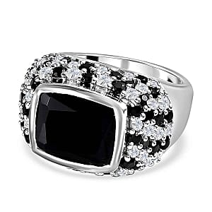 Thai Black Spinel and Thai Black Spinel 10.89 ctw Ring in Platinum Over Sterling Silver (Size 6.5)