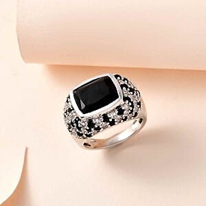 Thai Black Spinel and Thai Black Spinel 10.89 ctw Ring in Platinum Over Sterling Silver (Size 6.5)
