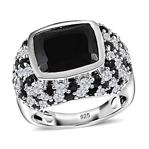 Thai Black Spinel and Thai Black Spinel 10.89 ctw Ring in Platinum Over Sterling Silver (Size 6.5)