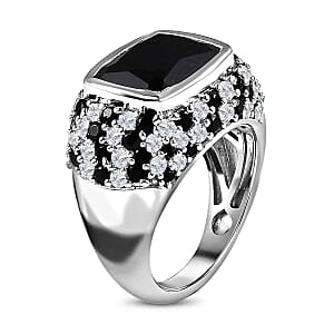 Thai Black Spinel and Thai Black Spinel 10.89 ctw Ring in Platinum Over Sterling Silver (Size 6.5)