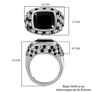 Thai Black Spinel and Thai Black Spinel 10.89 ctw Ring in Platinum Over Sterling Silver (Size 6.5)
