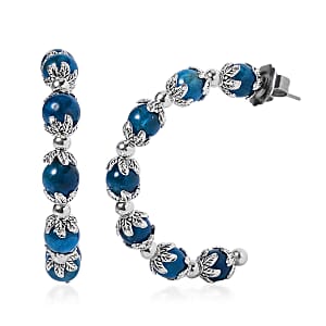 Madagascar Paraiba Apatite Half Hoop Earrings in Silvertone 54.50 ctw