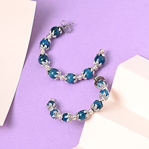 Madagascar Paraiba Apatite Half Hoop Earrings in Silvertone 54.50 ctw