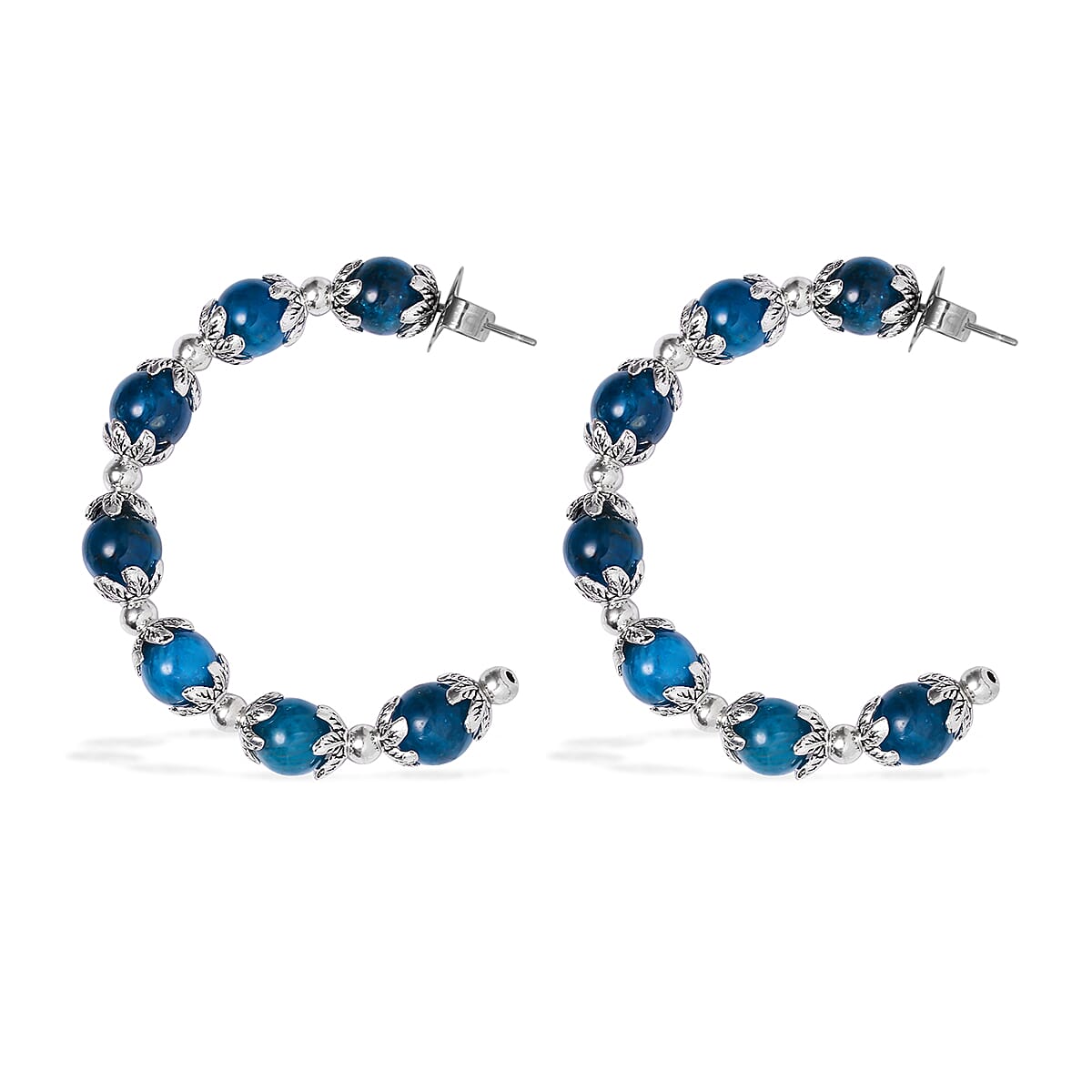 Madagascar Paraiba Apatite Half Hoop Earrings in Silvertone 54.50 ctw image number 3