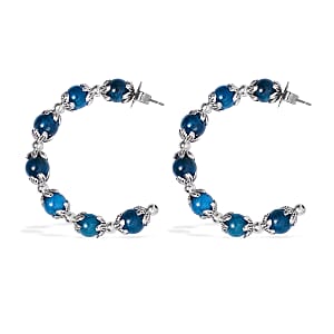 Madagascar Paraiba Apatite Half Hoop Earrings in Silvertone 54.50 ctw