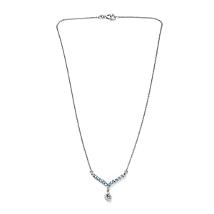 Santa Maria Aquamarine and White Zircon Sunburst Necklace 18 Inches in Platinum Over Sterling Silver 1.30 ctw