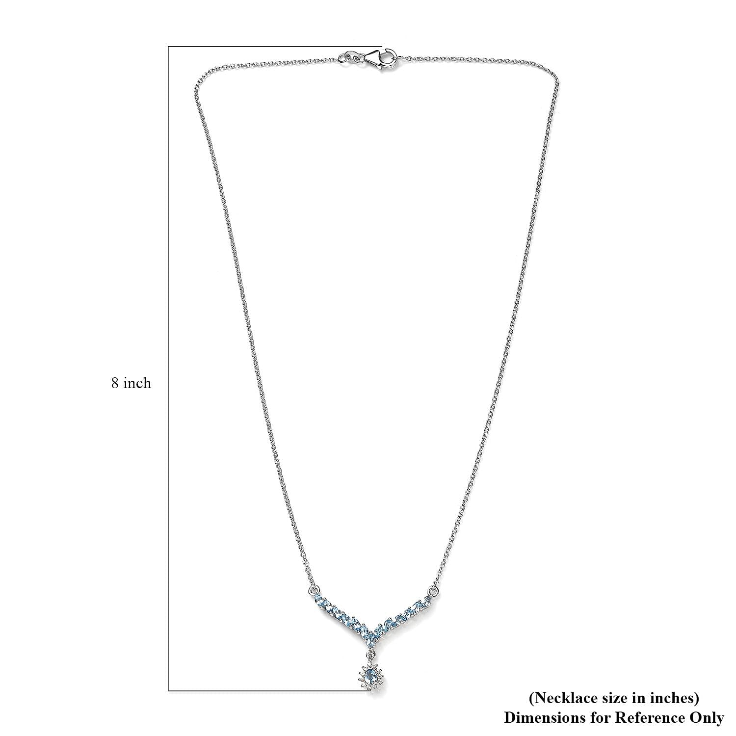 Santa Maria Aquamarine and White Zircon Sunburst Necklace 18 Inches in Platinum Over Sterling Silver 1.30 ctw