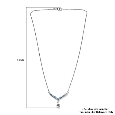 Santa Maria Aquamarine and White Zircon Sunburst Necklace 18 Inches in Platinum Over Sterling Silver 1.30 ctw