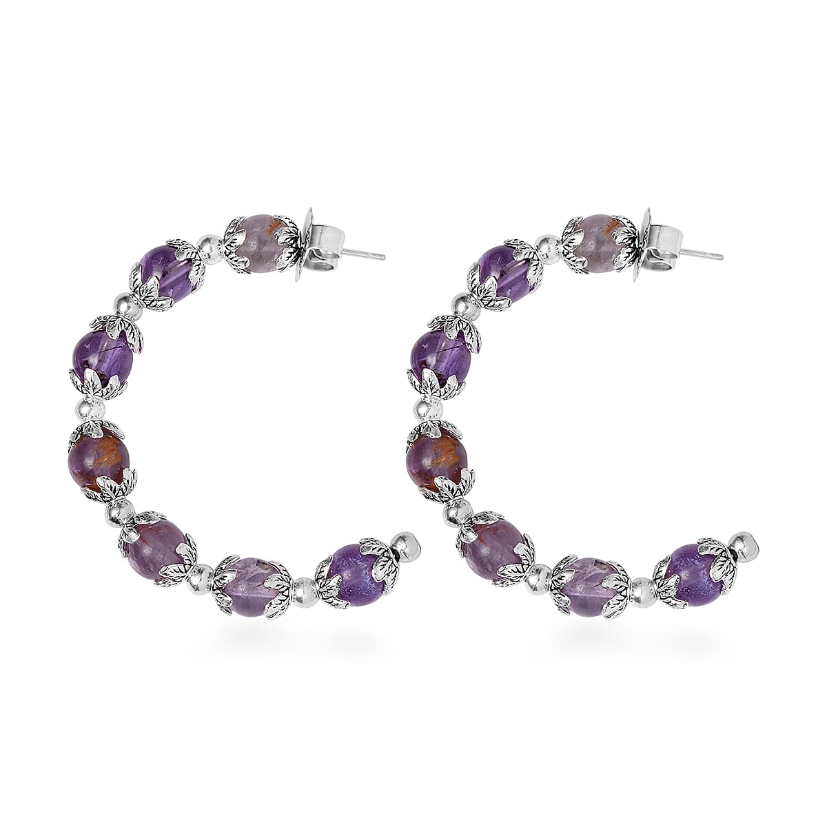 Cacoxenite Half Hoop Earrings in Silvertone 54.50 ctw image number 3