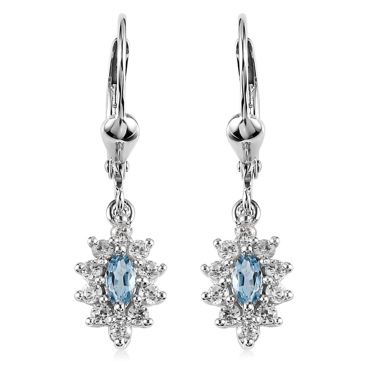 Santa Maria Aquamarine and White Zircon Lever Back Earrings in Platinum Over Sterling Silver 1.00 ctw image number 0