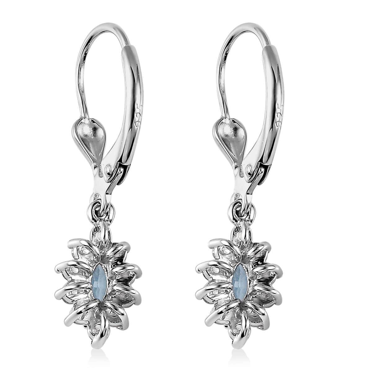 Santa Maria Aquamarine and White Zircon Lever Back Earrings in Platinum Over Sterling Silver 1.00 ctw image number 3