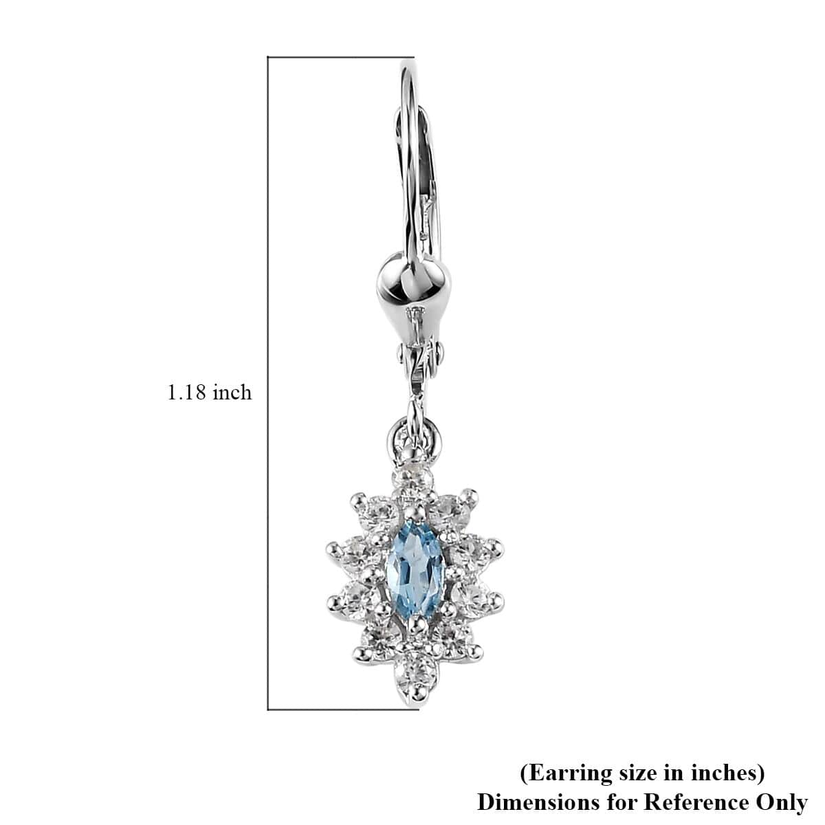 Santa Maria Aquamarine and White Zircon Lever Back Earrings in Platinum Over Sterling Silver 1.00 ctw image number 4